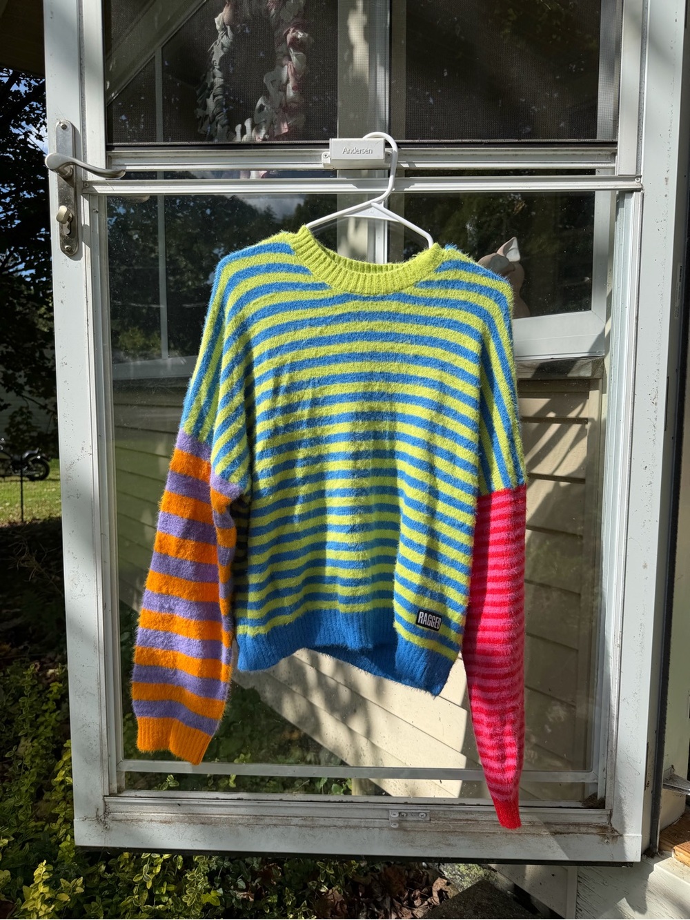 RAGGED Jeans Multicolor Fuzzy Striped Sweater Size Small